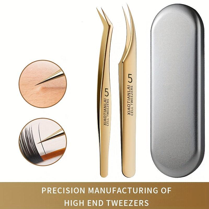 Anti Static Stainless Steel Eyelash Extension Tweezers Set