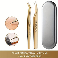 Anti Static Stainless Steel Eyelash Extension Tweezers Set