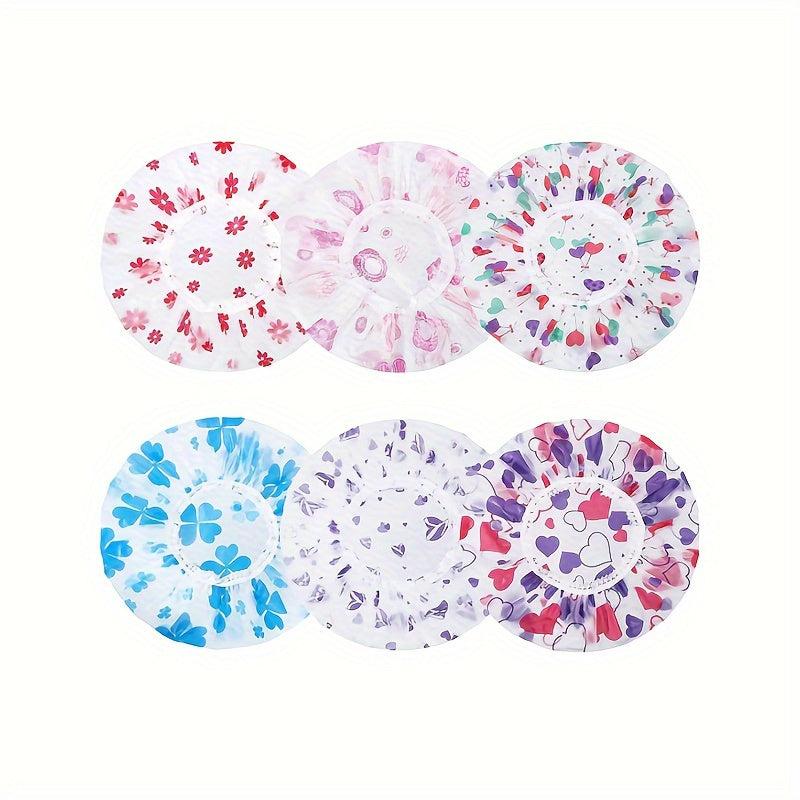 6pcs Cartoon Shower Caps Adjustable Printed Bonnet Waterproof Bath Caps