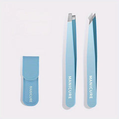 4Pcs Tweezers Set with Leather Case for Women