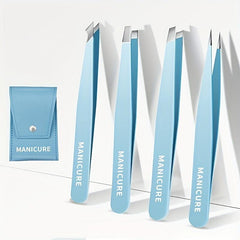 4Pcs Tweezers Set with Leather Case for Women