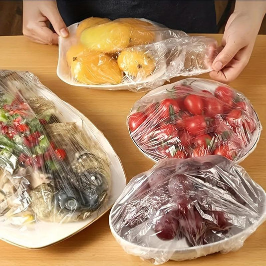 100-300pcs Plastic Food Storage Covers Elastic Wrap Bowl Cover