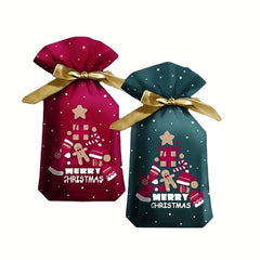 10pcs Christmas Gift Bags Ribbon Drawstring Gingerbread Man Printed Goodie Bags