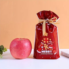 10pcs Christmas Gift Bags Ribbon Drawstring Gingerbread Man Printed Goodie Bags