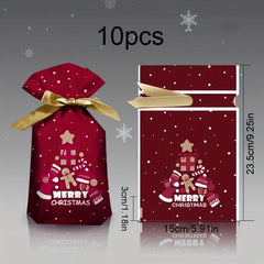 10pcs Christmas Gift Bags Ribbon Drawstring Gingerbread Man Printed Goodie Bags