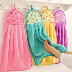 3pcs Coral Velvet Kitchen Hand Towels - Absorbent & Hangable