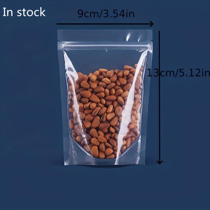 100pcs Transparent Self Standing Bags with Zippers Plastic Bag for Food Storage