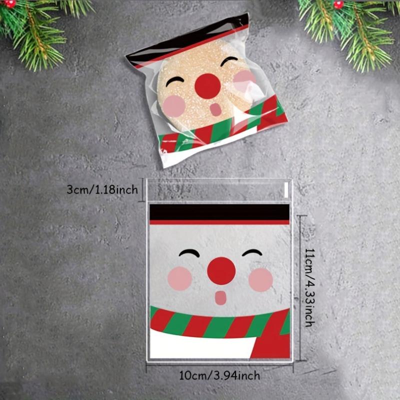 50Pcs Christmas Self-Adhesive Candy Cookie Packaging Bags Navidad Supplies