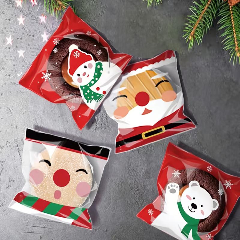 50Pcs Christmas Self-Adhesive Candy Cookie Packaging Bags Navidad Supplies