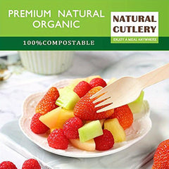 50 Pcs Disposable Wooden Forks 16.51 cm Biodegradable Natural Utensils