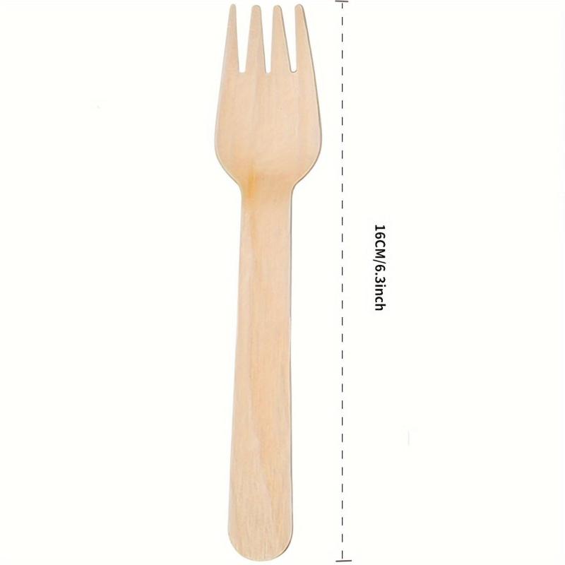 50 Pcs Disposable Wooden Forks 16.51 cm Biodegradable Natural Utensils