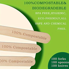 50 Pcs Disposable Wooden Forks 16.51 cm Biodegradable Natural Utensils