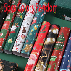 5pcs Christmas Gift Wrapping Paper with Christmas Tree Elk Design