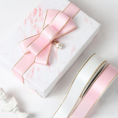 9m Double Sided Golden Edge Ribbon Flower Gift Wrapping