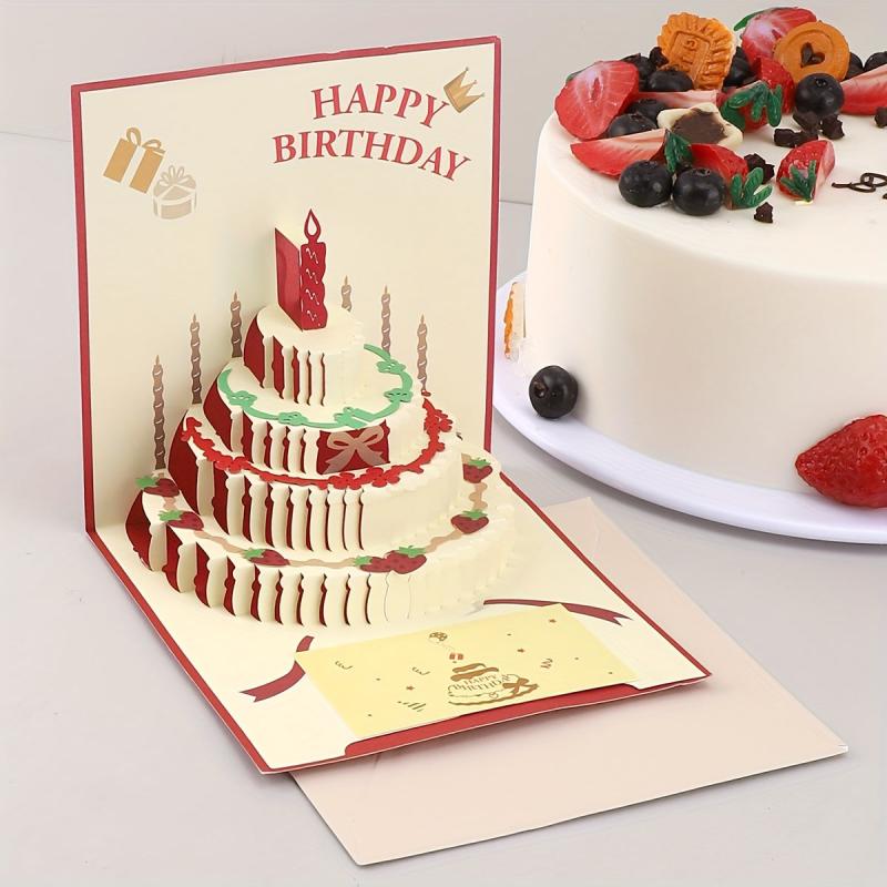 3D Cake Birthday Greeting Card Retro Blessing Gift