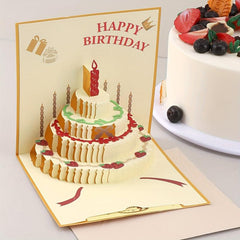 3D Cake Birthday Greeting Card Retro Blessing Gift