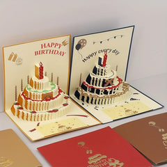 3D Cake Birthday Greeting Card Retro Blessing Gift