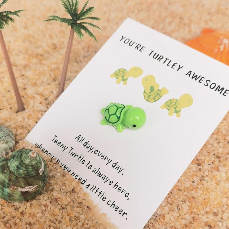 Turtley Awesome Pocket Turtle Hug Cheer Up Card & Mini Resin Sea Turtle Gift