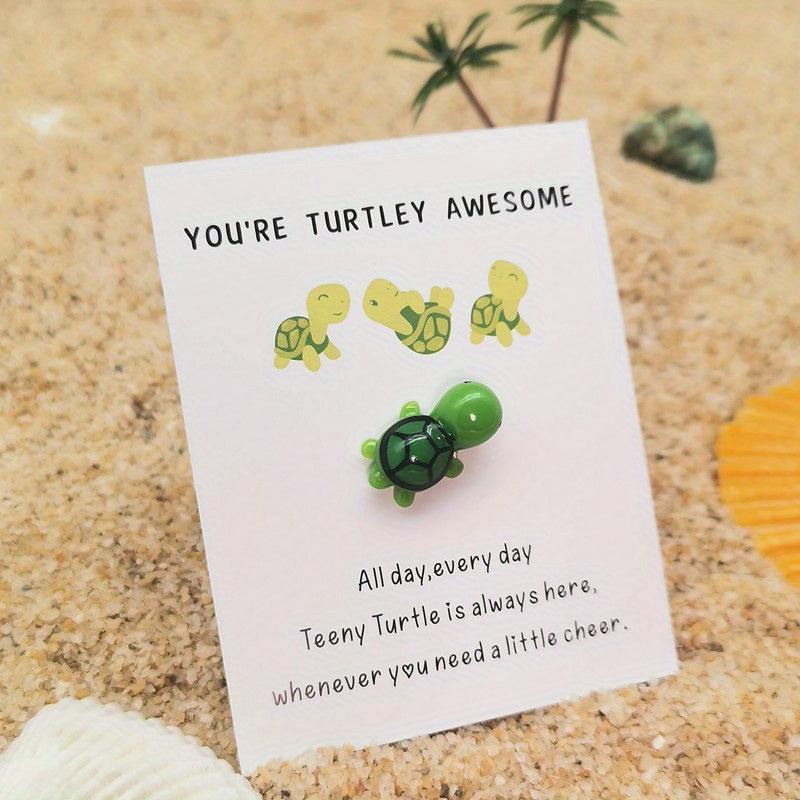 Turtley Awesome Pocket Turtle Hug Cheer Up Card & Mini Resin Sea Turtle Gift