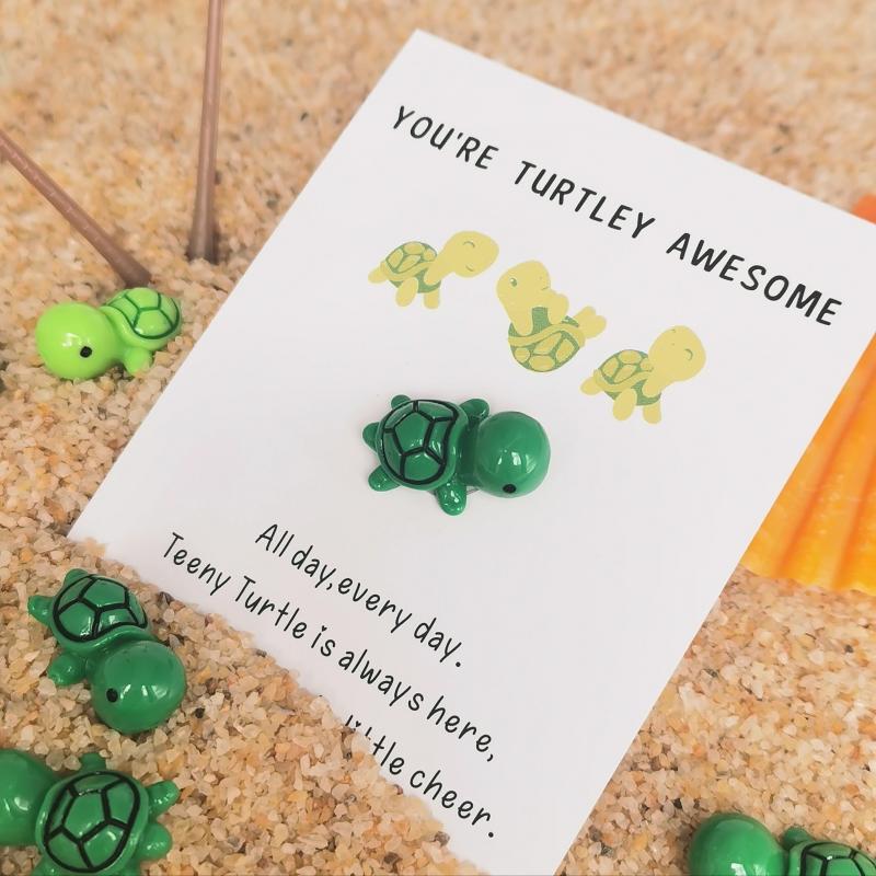 Turtley Awesome Pocket Turtle Hug Cheer Up Card & Mini Resin Sea Turtle Gift