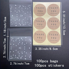 200pcs Translucent Dots Plastic Bags for Cookies Cupcakes Self Adhesive 10x7cm