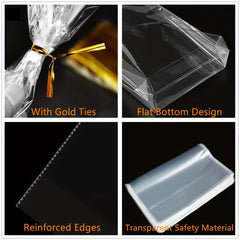 50pcs Clear Treat Goodie Bags with Twist Ties for Party Favor Candy