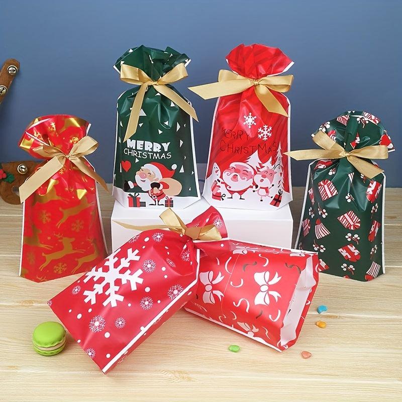 10pcs Christmas Drawstring Candy Gift Bags Ribbon Decorations Party Favors