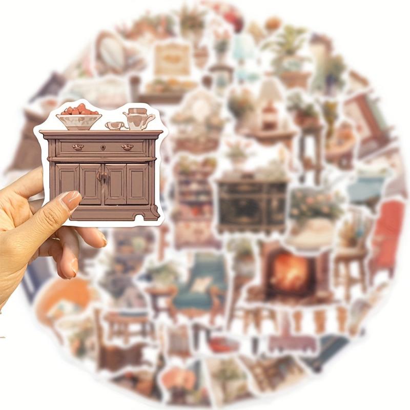 50 Pcs Vintage Boho Furniture Stickers Waterproof Vinyl Stickers