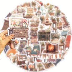50 Pcs Vintage Boho Furniture Stickers Waterproof Vinyl Stickers