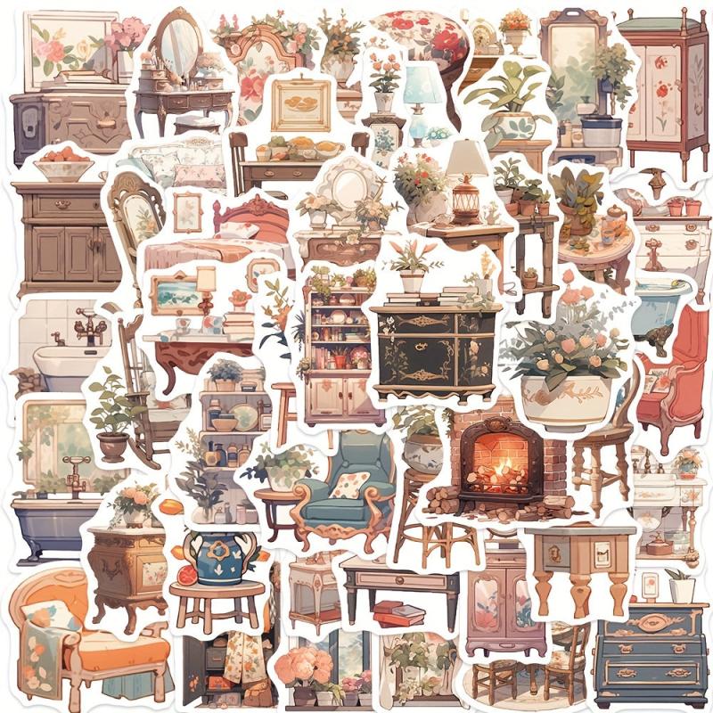 50 Pcs Vintage Boho Furniture Stickers Waterproof Vinyl Stickers