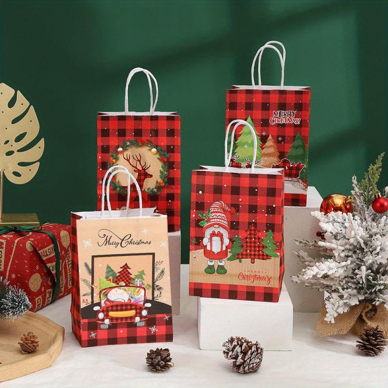 8pcs Christmas Santa Xmas Tree Candy Cookie Paper Bags - Christmas Gift Packing