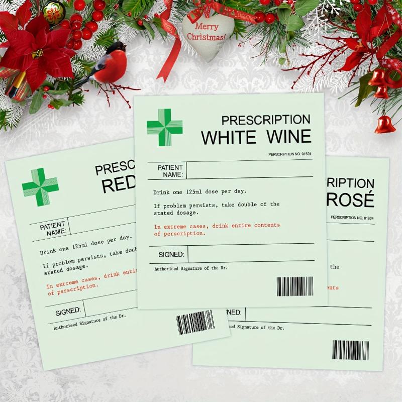 6pcs Funny Prescription Wine Label Christmas Novelty Bottle Label Stickers