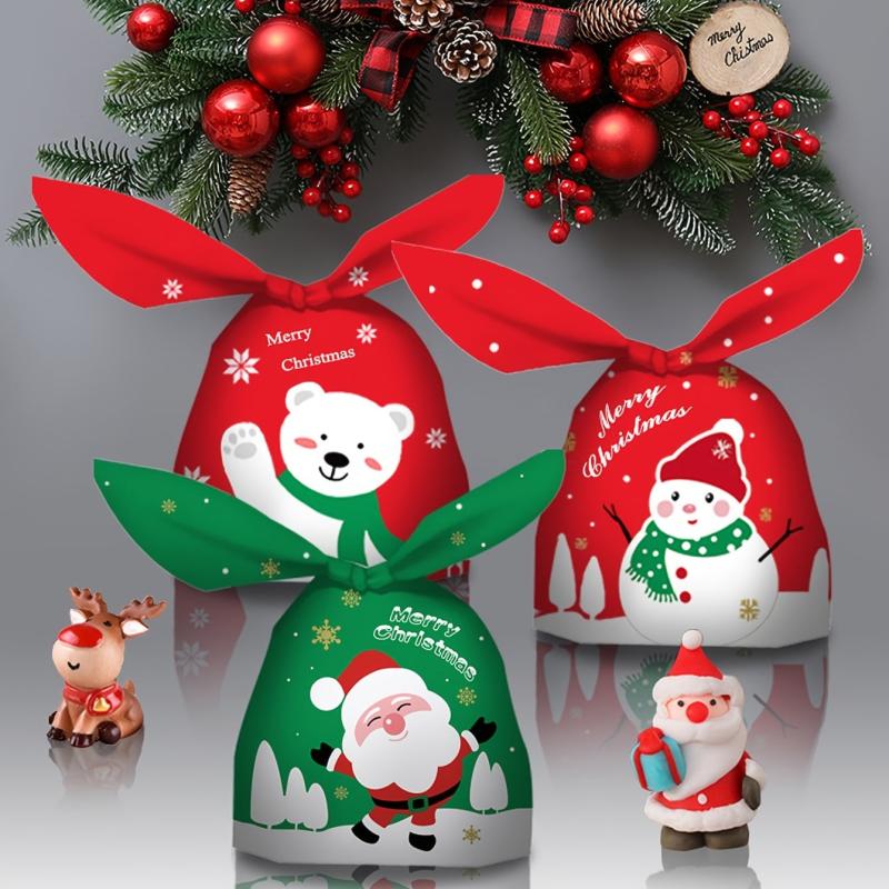 10pcs Christmas Candy Bags Santa Claus Rabbit Ears Snack Packaging Bags