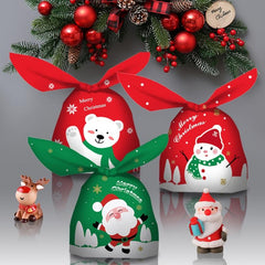 10pcs Christmas Candy Bags Santa Claus Rabbit Ears Snack Packaging Bags