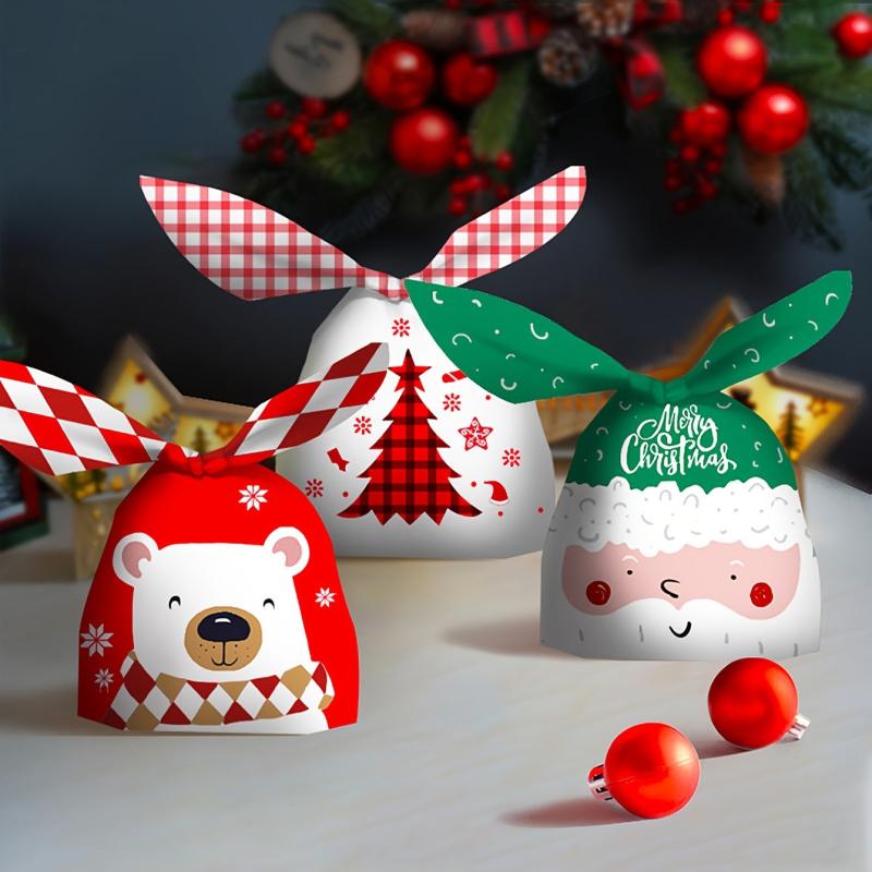 10pcs Christmas Candy Bags Santa Claus Rabbit Ears Snack Packaging Bags