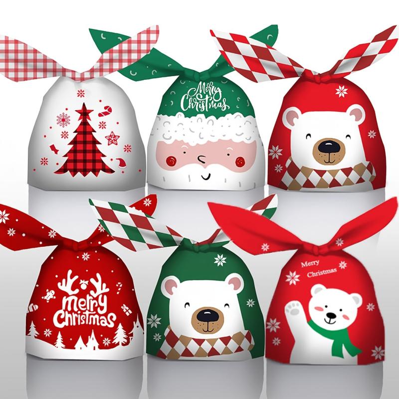 10pcs Christmas Candy Bags Santa Claus Rabbit Ears Snack Packaging Bags