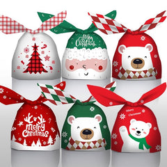 10pcs Christmas Candy Bags Santa Claus Rabbit Ears Snack Packaging Bags