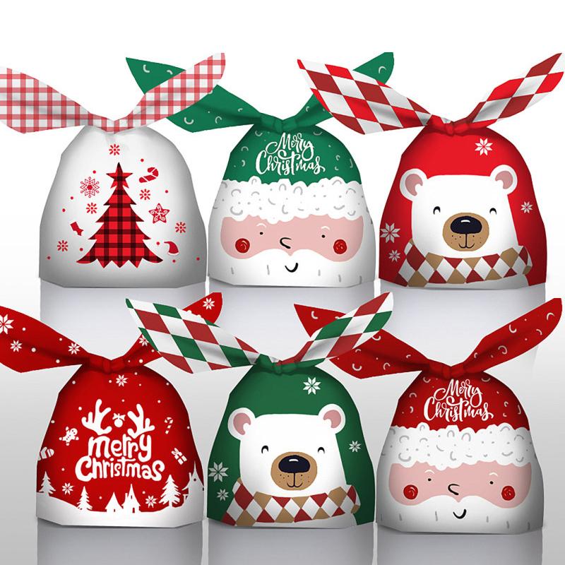 10pcs Christmas Candy Bags Santa Claus Rabbit Ears Snack Packaging Bags