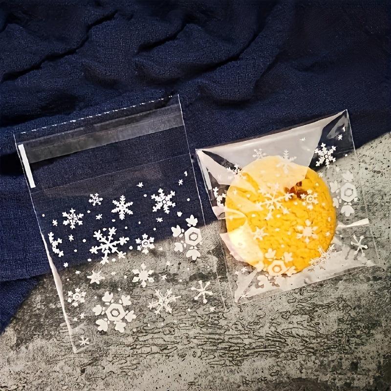 100pcs Snowflake Christmas Candy Bag Self-sealing Food Packaging Biscuit Gift