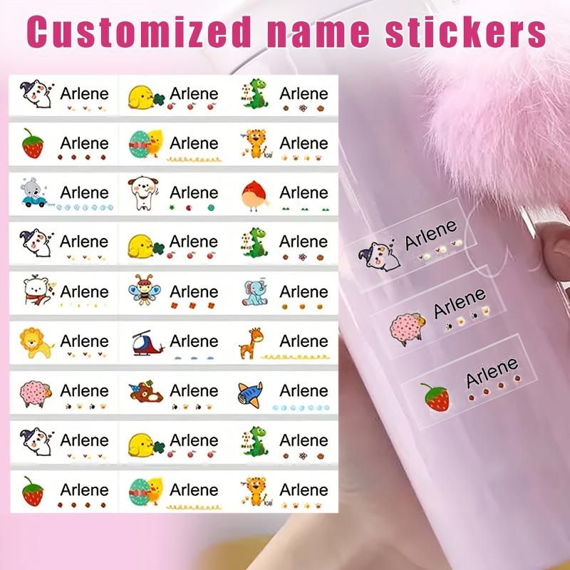 Custom Name Stickers Cartoon Pattern Waterproof Personal Labels