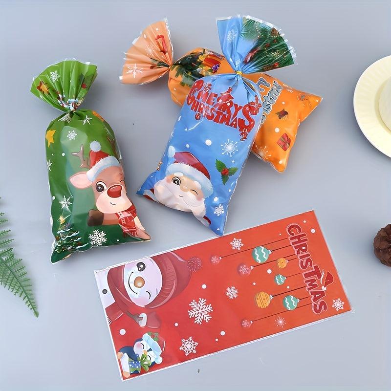 50pcs Christmas Candy Bag Christmas Party Gift Bag Santa Claus Paper Candy Bag