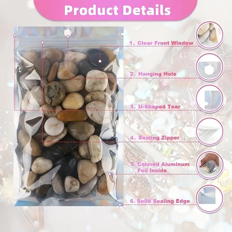 100pcs Mylar Holographic Resealable Bags Foil Pouch Ziplock Bags