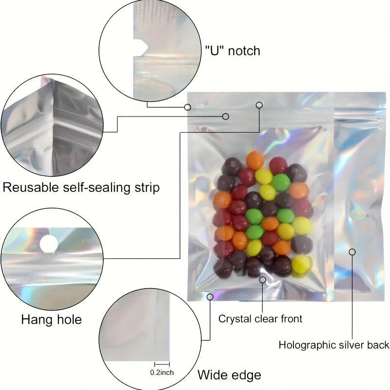 100pcs Mylar Holographic Resealable Bags Foil Pouch Ziplock Bags