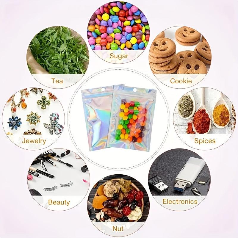 100pcs Mylar Holographic Resealable Bags Foil Pouch Ziplock Bags
