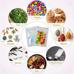 100pcs Mylar Holographic Resealable Bags Foil Pouch Ziplock Bags