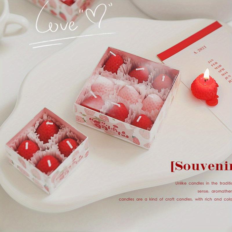 9pcs Strawberry Scented Candles in Creative Box Aromatherapy Soy Wax Decor