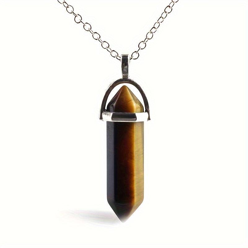Gemstone Crystal Quartz Amethyst Necklace Natural Stone Hexagonal Point Pendant