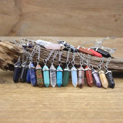 Gemstone Crystal Quartz Amethyst Necklace Natural Stone Hexagonal Point Pendant
