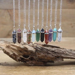 Gemstone Crystal Quartz Amethyst Necklace Natural Stone Hexagonal Point Pendant