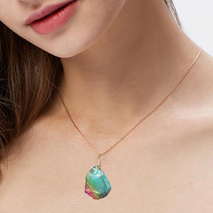 Natural Crystal Necklace Healing Chakra Raw Stone Pendant 18K Plated